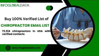 CHIROPRACTOR EMAIL LIST
73,514 chiropractors in USA with
verified contacts
www.infoglobaldata.com
Buy 100% Verified List of
 
