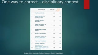 One way to correct – disciplinary context
Image from Journal Citation Reports (library database)
 