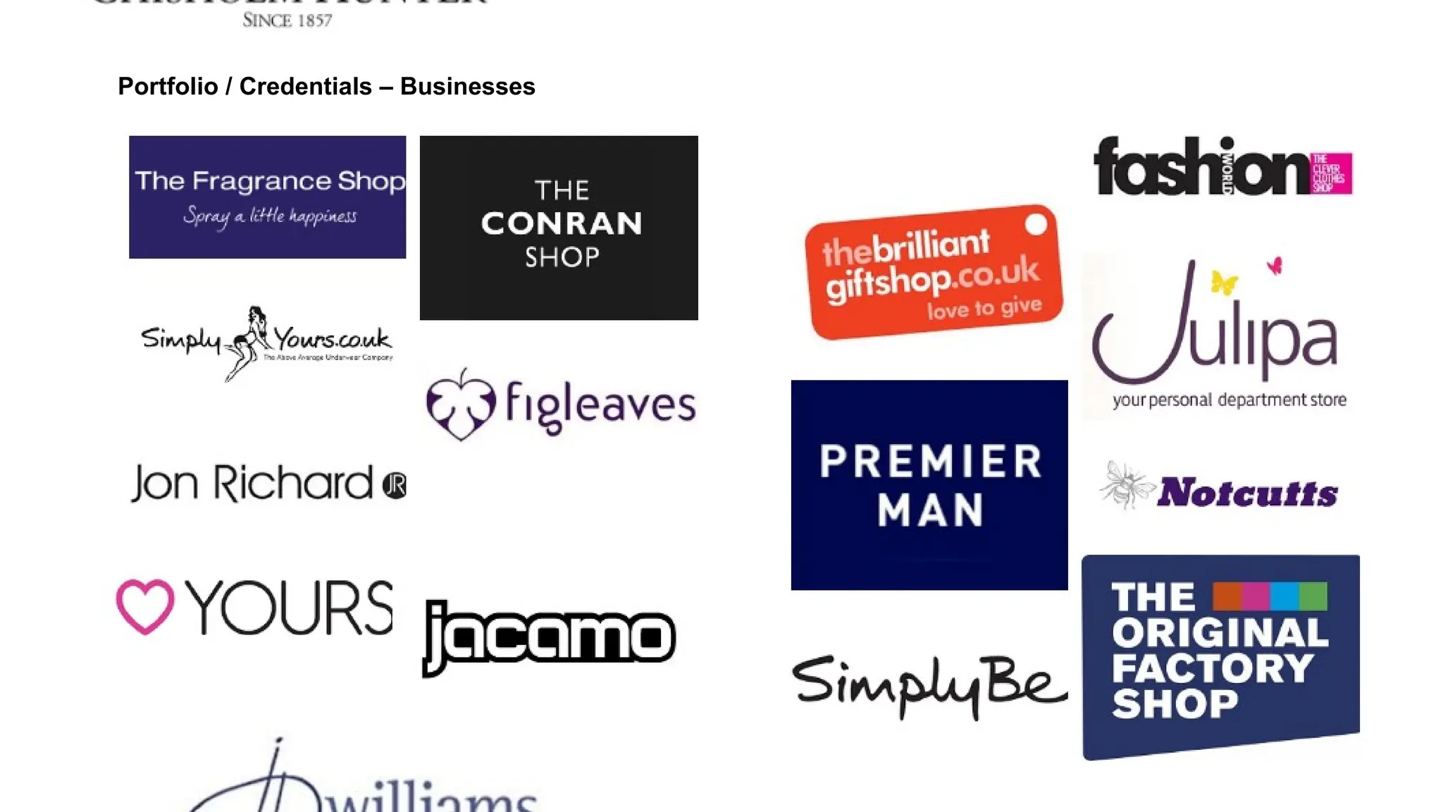 Portfolio / Credentials – Businesses
 