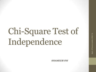 Chi-Square Test of Independence SHAMEER P.H dept. of futures studies 2010-'12 