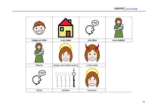 CHISTES mariluislgf
14
Llega un niño a su casa y le dice a su madre:
-Mamá, tengo una noticia buena y otra mala.
-Dime primero la buena.
 