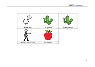 CHISTES mariluislgf
18
¿Qué le dice un gusano a otro gusano?
- Me voy a dar una vuelta a la manzana.
 