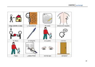 CHISTES mariluislgf
26
Llega Jaimito a casa y, escondiendo las notas detrás de la espalda,
le ofrece un bolígrafo a su padre y le dice:
- Papá, ¿sabes firmar con los ojos cerrados?
 