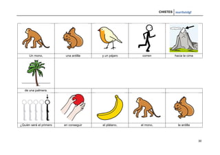 CHISTES mariluislgf
30
Un mono, una ardilla y un pájaro corren hacia la cima
de una palmera.
¿Quién será el primero en conseguir el plátano, el mono, la ardilla
 