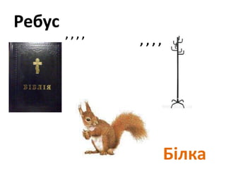 Ребус 
, , , , , , , , 
Білка 
 