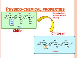 4
Chitin
Chitosan
Deacetylation
(boiling 40-50%
NaOH)
 