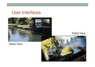 User Interfaces
Glass View
Tablet View
 