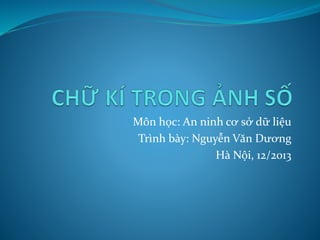 Môn học: An ninh cơ sở dữ liệu
Trình bày: Nguyễn Văn Dương
Hà Nội, 12/2013
 