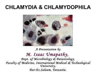 A Presentation by M. Isaac Umapathy,  Dept. of Microbiology & Parasitology, Faculty of Medicine, International Medical & Technological University, Dar-Es-Salaam, Tanzania . CHLAMYDIA & CHLAMYDOPHILA 