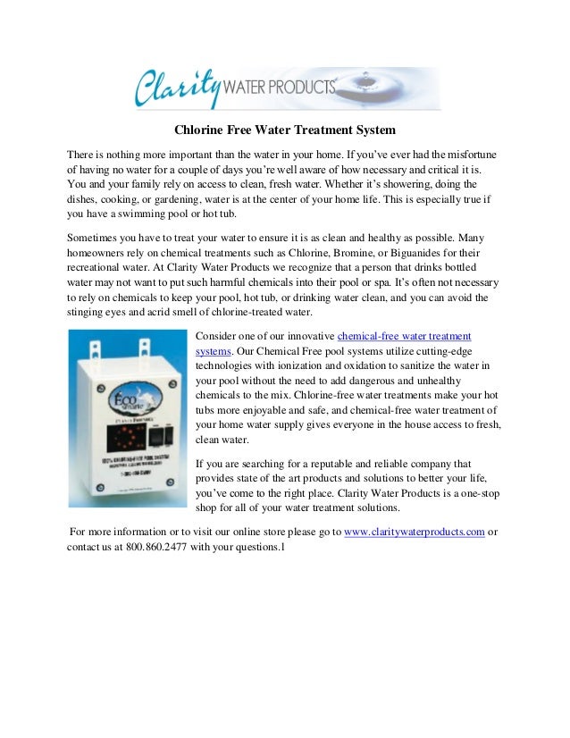 Chlorine free water treatment system