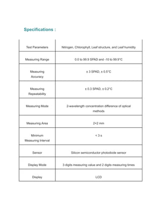 Chlorophyll Meter | PDF