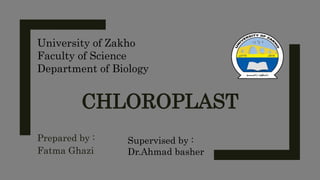 CHLOROPLAST
Prepared by :
Fatma Ghazi
University of Zakho
Faculty of Science
Department of Biology
Supervised by :
Dr.Ahmad basher
 