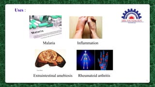 Uses :
Malaria Inflammation
Extraintestinal amebiosis Rheumatoid arthritis
23
 