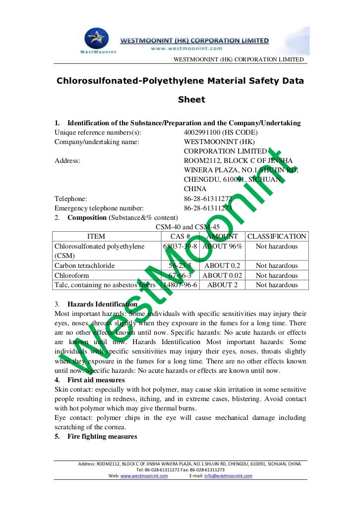 Chlorosulfonated polyethylenematerialsafetydatasheet