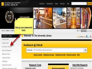 
Using databases off campus




  Susan Luévano, CSULB, University
              Library
 