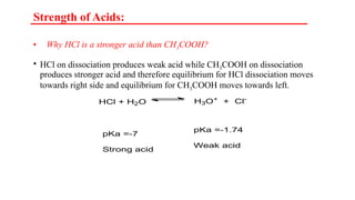 Acid Base concepts. Strength of Acids. Strength of Bases. Levelling ...