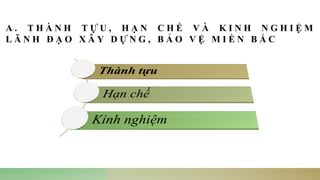 A . T H À N H T Ự U , H Ạ N C H Ế V À K I N H N G H I Ệ M
L Ã N H Đ Ạ O X Â Y D Ự N G , B Ả O V Ệ M I Ề N B Ắ C
 