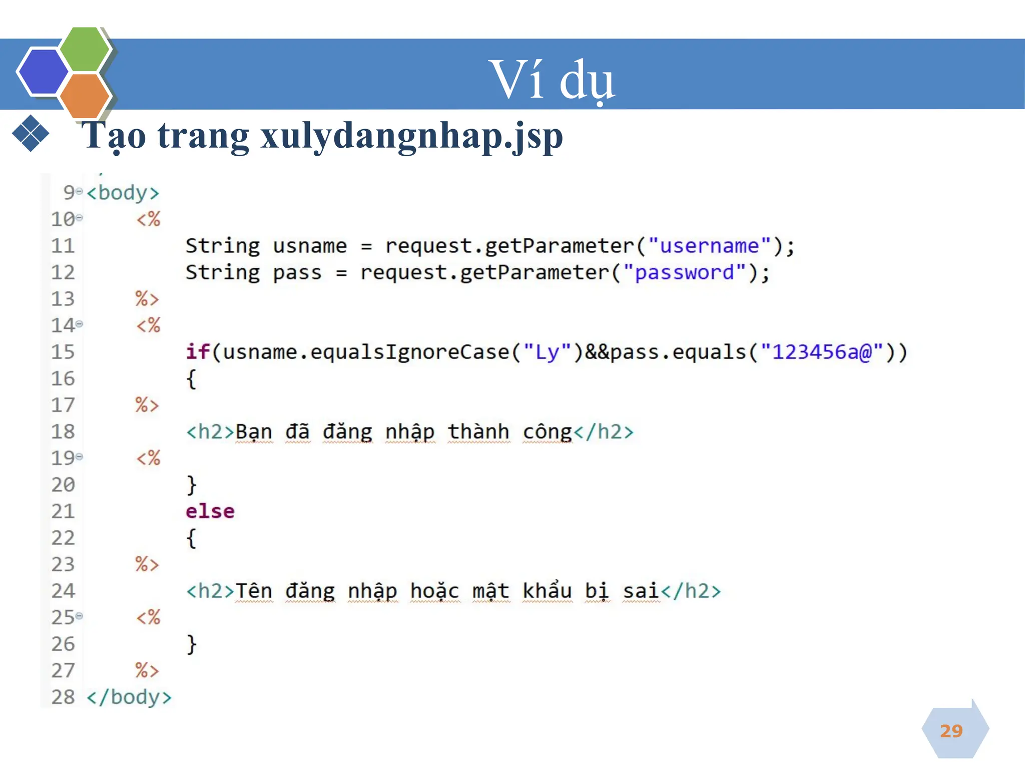 Ví dụ
❖ Tạo trang xulydangnhap.jsp
29
 