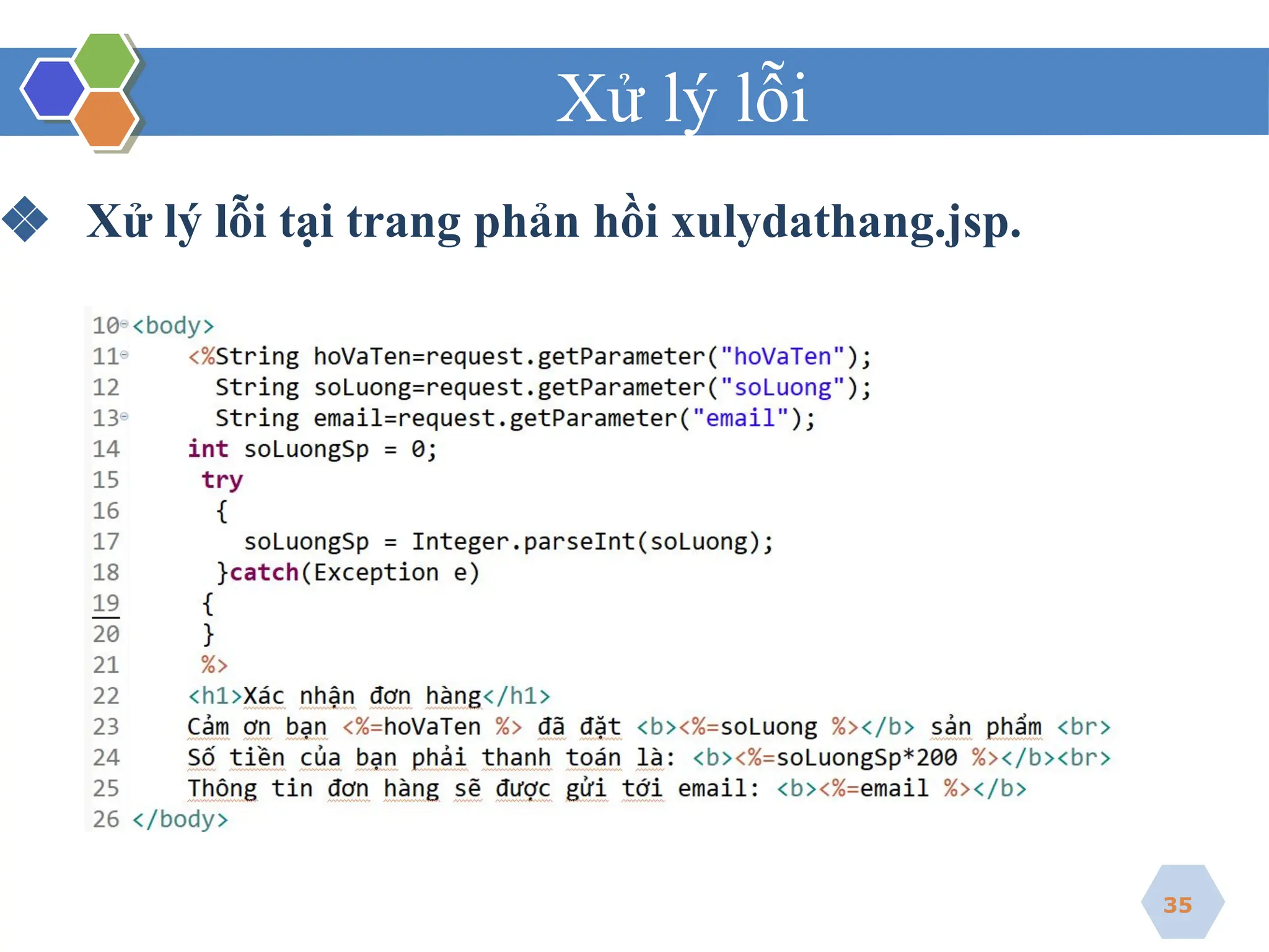 Xử lý lỗi
35
❖ Xử lý lỗi tại trang phản hồi xulydathang.jsp.
 