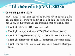 Tổ chức của bộ VXL 80286
 Các thanh ghi của 80286.
80286 cũng có các thanh ghi thông thường với chức năng giống
như các t...