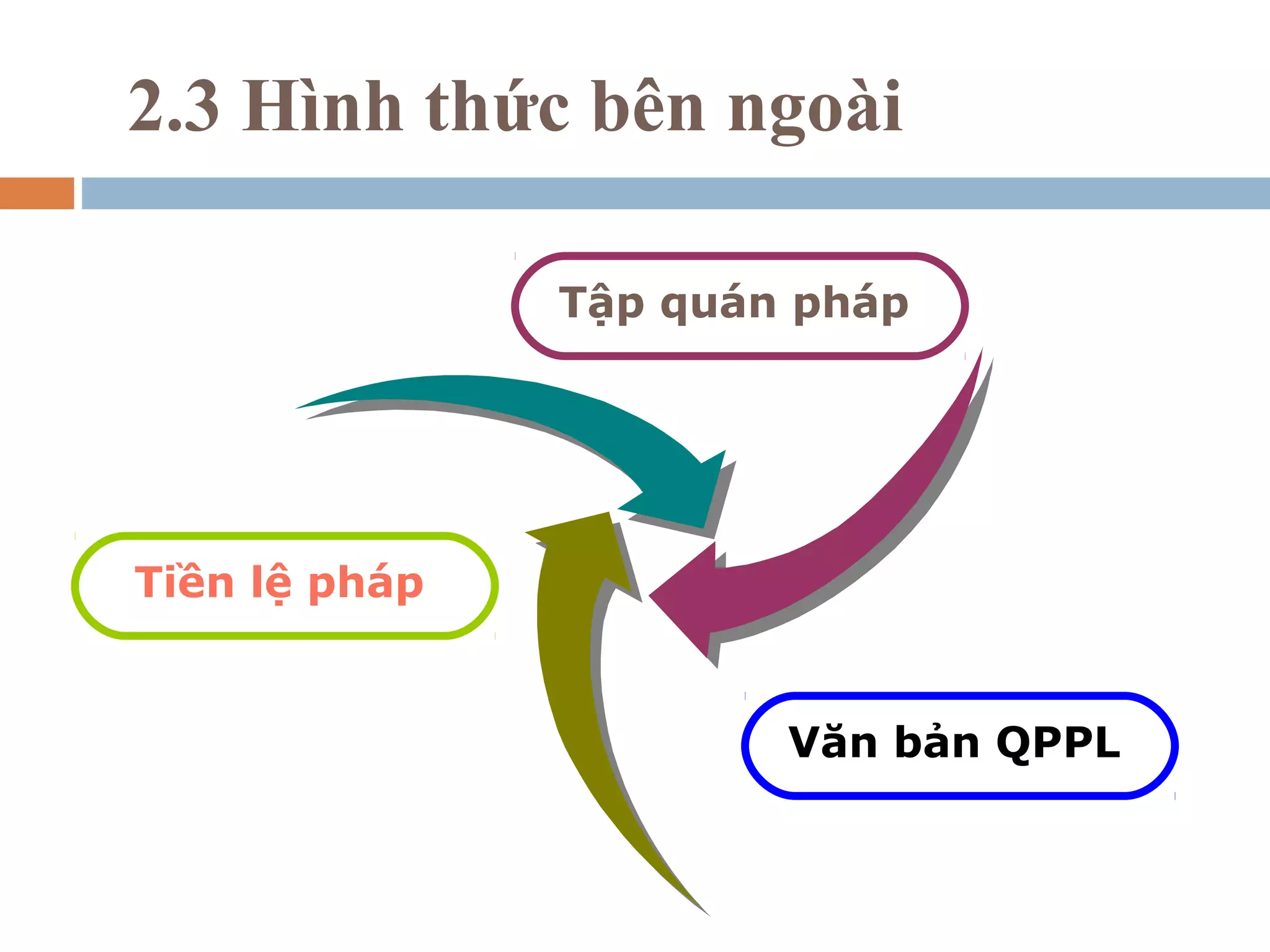 2.3 Hình thức bên ngoài

               Tập quán pháp




Tiền lệ pháp


                       Văn bản QPPL
 