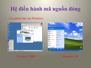Hệ điều hành mã nguồn đóng
• Các phiên bản của Windows
Windows 2000 Windows XP
 