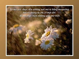 Ta mơ ước được đến những nơi mà ta hằng mơ tưởng, bởi vì chúng ta chỉ có một đời  để mà thực hiện những giấc mơ trên 