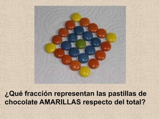 ¿Qué fracción representan las pastillas de
chocolate AMARILLAS respecto del total?
 