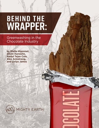 1
Behind the
Wrapper:
Greenwashing in the
Chocolate Industry
by Etelle Higonnet,
Glenn Hurowitz,
Abdul Tejan Cole,
Alex Armstrong,
and Liviya James
 