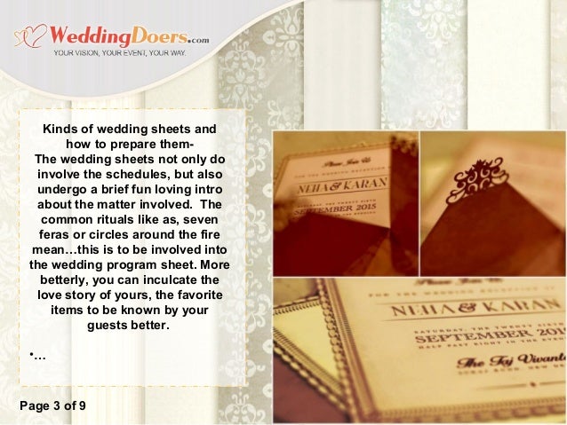 Creative Wedding Programme Sheet And Itineraries