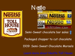 Nestle Semi-Sweet chocolate bar sales Packaged chopper to cut chocolate 1939: Semi-Sweet Chocolate Morsels Learn more about Nestle Toll House