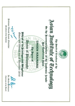Choen Krainara's Doctoral Certificate