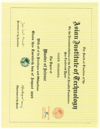 Choen Krainara's Master Degree Certificate
