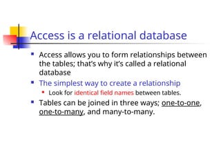 MS-Access Database Creation and Management | PPT