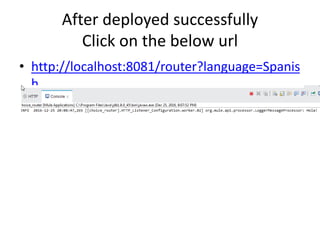 After deployed successfully
Click on the below url
• http://localhost:8081/router?language=Spanis
h
 