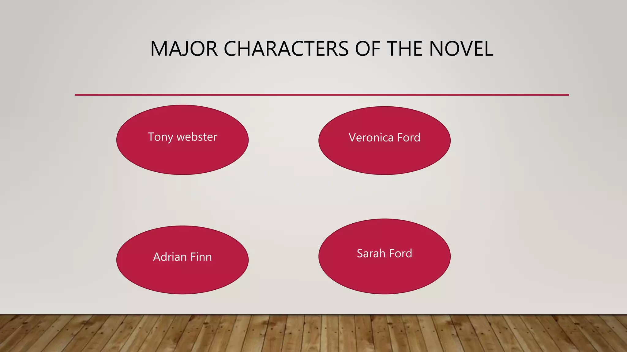 MAJOR CHARACTERS OF THE NOVEL
Adrian Finn
Veronica FordTony webster
Sarah Ford
 