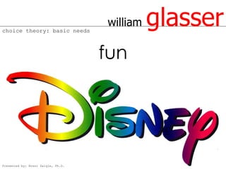 choice theory: basic needs
                                    william   glasser
                                    fun




Presented by: Brent Daigle, Ph.D.
 