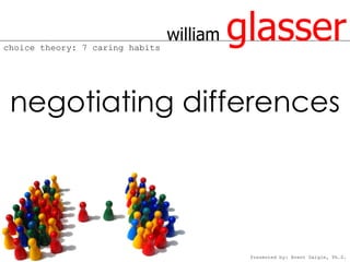 choice theory: 7 caring habits
                                 william   glasser
 negotiating differences




                                            Presented by: Brent Daigle, Ph.D.
 