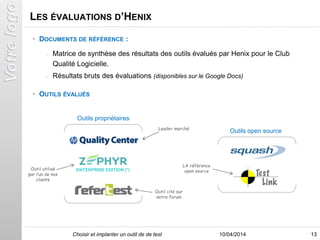 LES ÉVALUATIONS D’HENIX
• DOCUMENTS DE RÉFÉRENCE :
– Matrice de synthèse des résultats des outils évalués par Henix pour l...