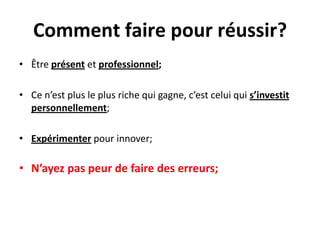 2. Soyez vraiAssumez-vous publiquement!Définissez-vous un style et maintenez-leÉvitez d’être simplement une entreprise c’est très froid comme approcheNe soyez jamais sous un surnom, vous perdez toute crédibilitéUtilisez votre nom pour votre entreprise Exemple : Philippe Marchesseault – Plogg Média
