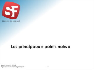 Les principaux « points noirs » 
- 13 - 
Search Foresight 2014 © 
Agence Conseil en Stratégie Digitale 
 