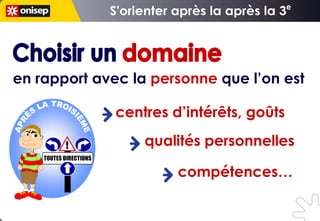 e




en rapport avec la personne que l’on est

              centres d’intérêts, goûts
                  qualités personnelles

                       compétences…
 