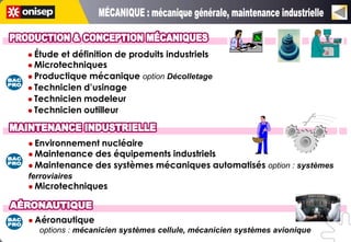  Étude et définition de produits industriels
 Microtechniques
 Productique mécanique option Décolletage
 Technicien d’usinage
 Technicien modeleur
 Technicien outilleur




 Environnementnucléaire
 Maintenance des équipements industriels
 Maintenance des systèmes mécaniques automatisés option : systèmes
ferroviaires
 Microtechniques




 Aéronautique
   options : mécanicien systèmes cellule, mécanicien systèmes avionique
 