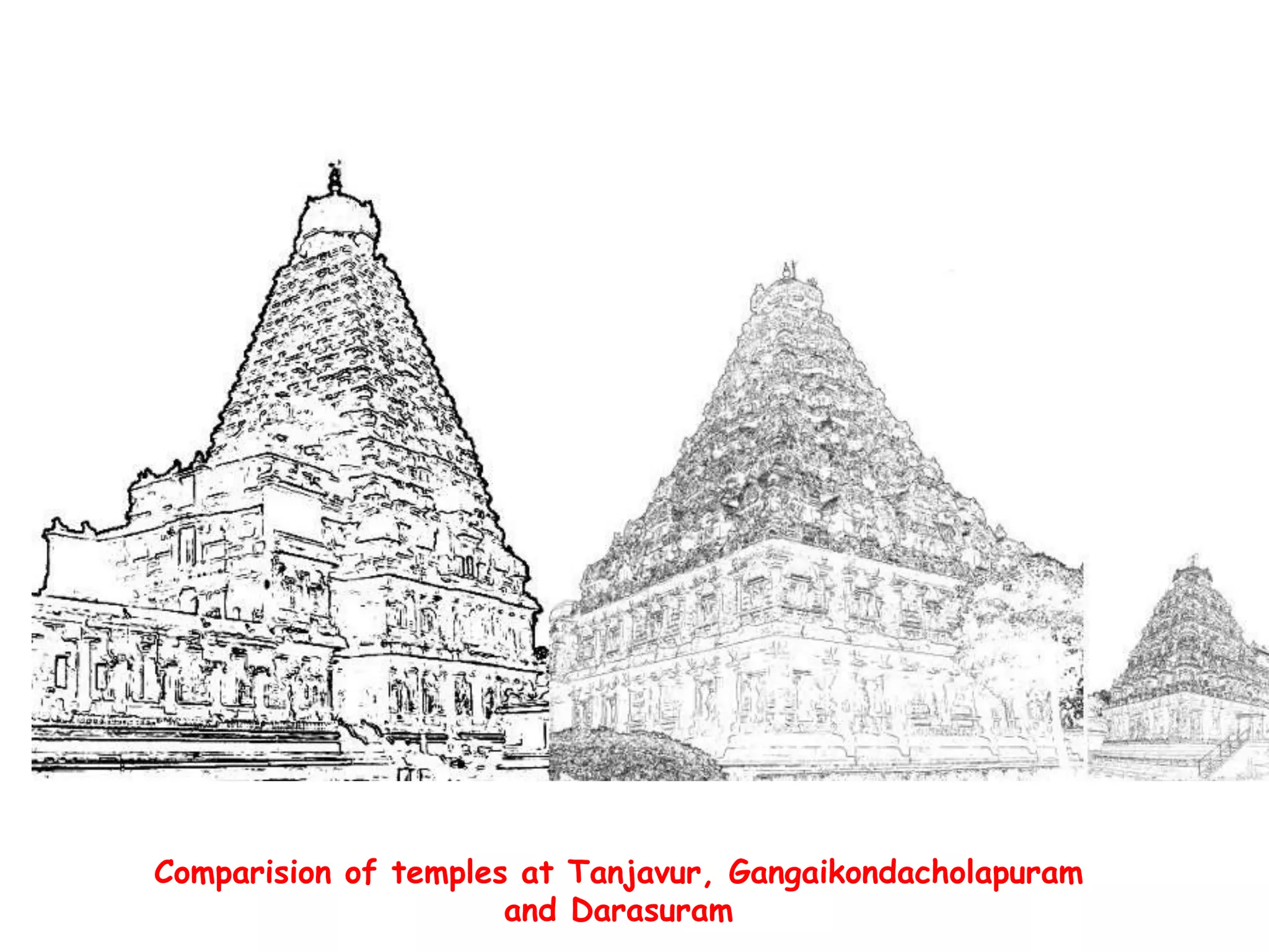 Comparision of temples at Tanjavur, Gangaikondacholapuram
and Darasuram
 