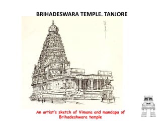 BRIHADESWARA TEMPLE, TANJORE
An artist’s sketch of Vimana and mandapa of
Brihadeshwara temple
 
