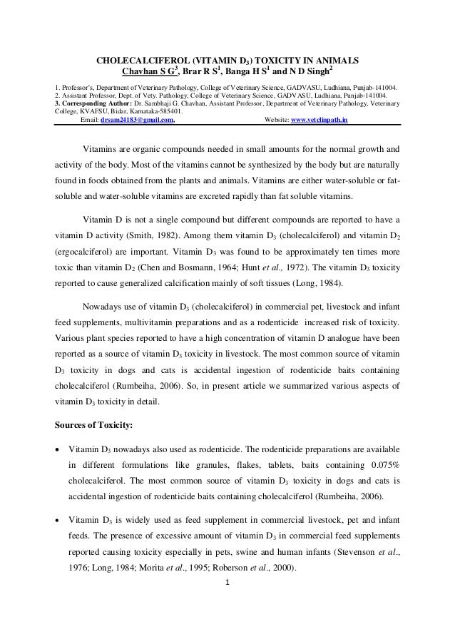 Cholecalciferol Vitamin D3 Toxicity In Animals