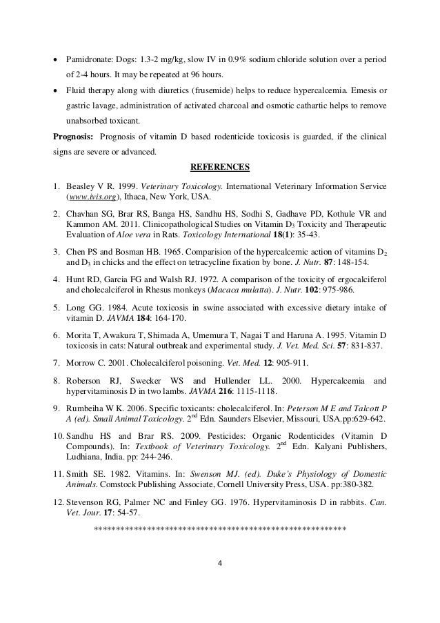 Cholecalciferol (Vitamin D3) Toxicity in Animals