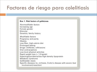 Factores de riesgo para colelitiasis
 