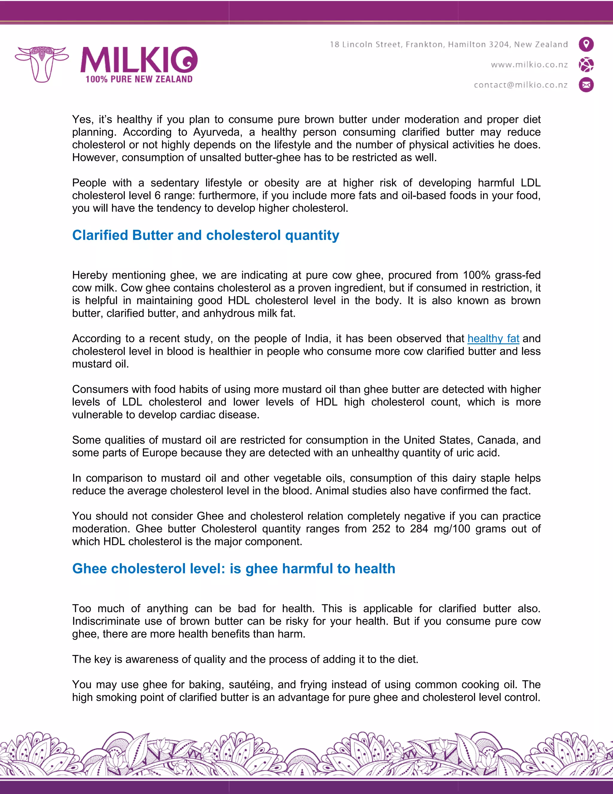 Cholesterol in ghee PDF