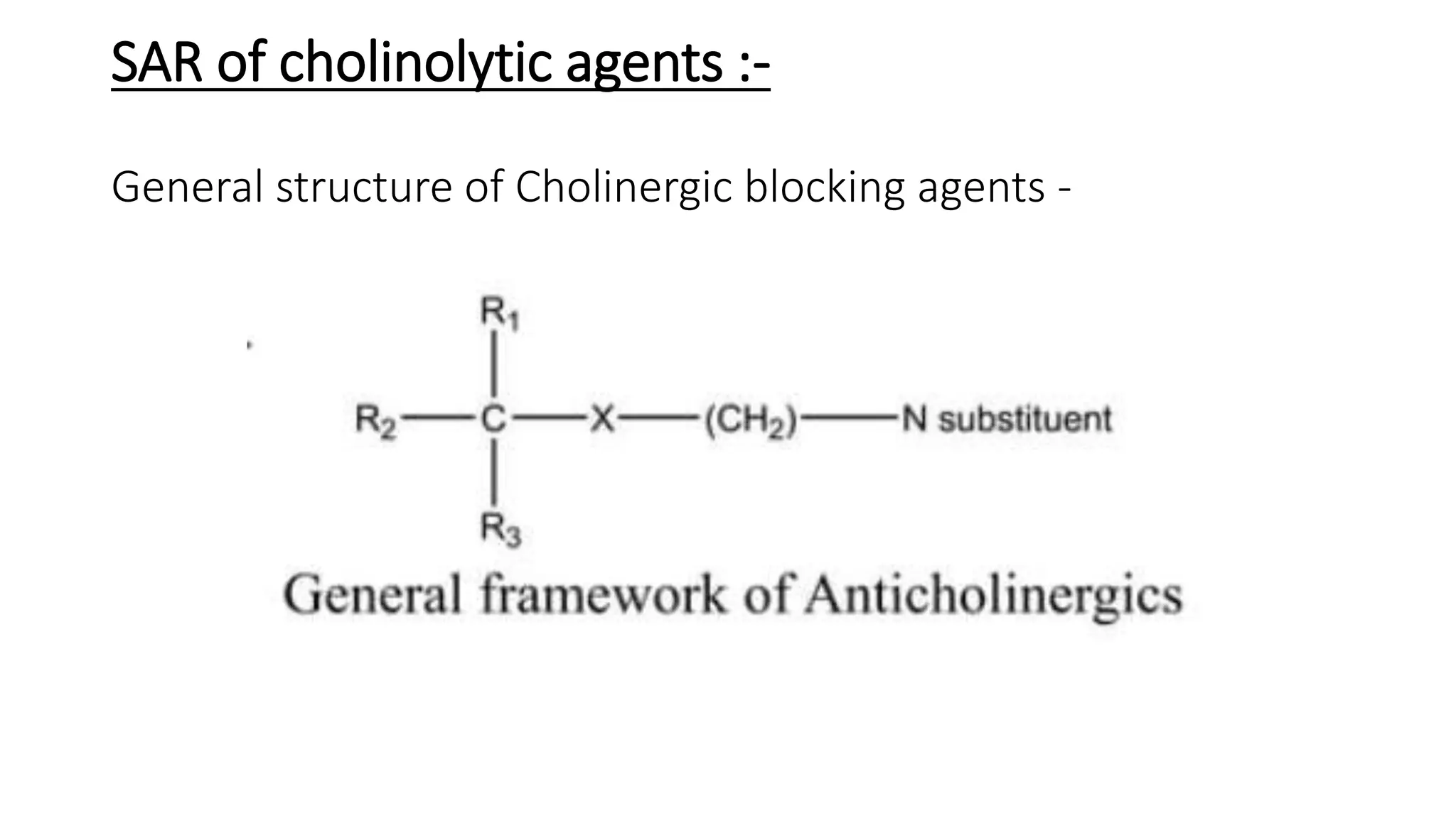 SAR of cholinolytic agents :-
General structure of Cholinergic blocking agents -
 